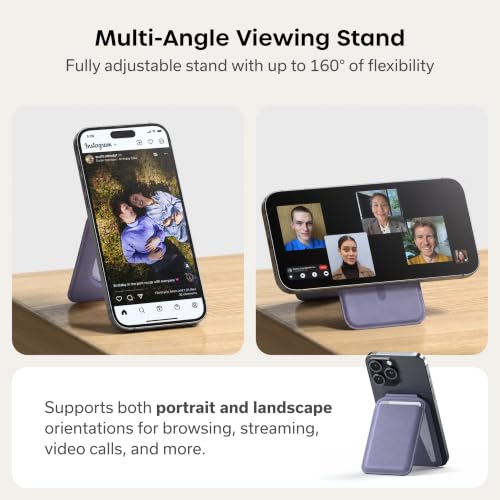 Image of Satechi Magnetic Magsafe Wallet, Double Flap Stand Card Holder, 4 Slots with Front NFC Pass-Through, Adjustable Phone Attachment for iPhone 17 /16 /15 /14 /13 /12, Travel Accessory - Purple