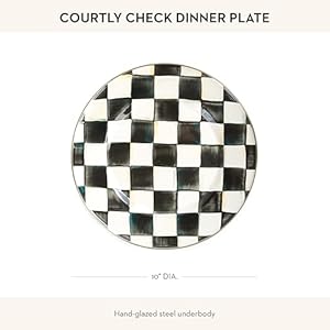 MACKENZIE-CHILDS Enamel Dinner Plate, Decorative Dinnerware Plate, 10 Inches, Black-and-White Courtly Check MACKENZIE CHILDS Enamel Dinner Plate Decorative Dinnerware Plate 10 Inches Black and White Courtly Check