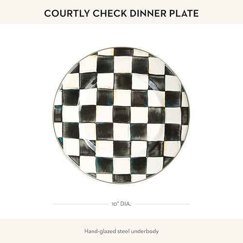 MACKENZIE-CHILDS-Enamel-Dinner-Plate-Decorative-Dinnerware-Plate-10-Inches-Black-and-White-Courtly-Check MACKENZIE CHILDS Enamel Dinner Plate Decorative Dinnerware Plate 10 Inches Black and White Courtly Check