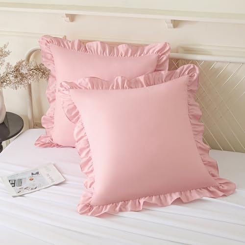 KKJIAF 2 Pack Ruffle Pillow Cases 18x18 Inches Light Pink