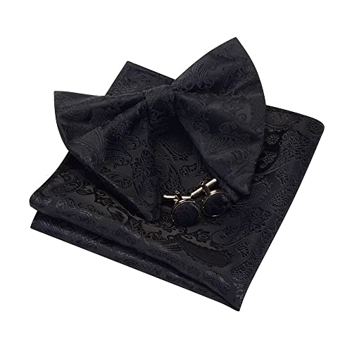 Set de corbata de moño, pañuelo y gemelos para hombre miniatura 3