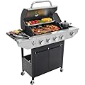 EUHOME 4-Burner Propane Gas BBQ Grill with Side Burner, 46,500 BTU Output Stainless Steel Barbecue Grill with Enameled Cast Iron Grates and Side Tables for Outdoor Cooking Kitchen and Patio Backyard