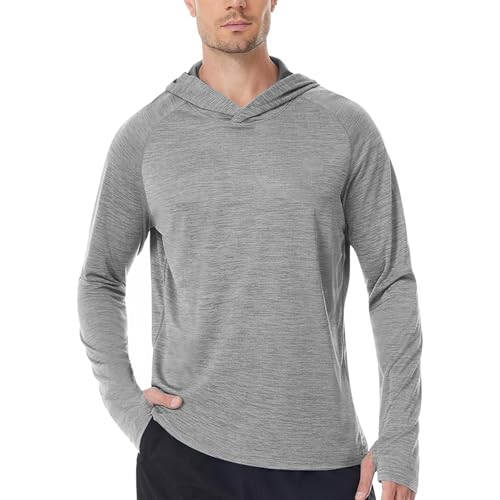 RLEHJN T-Shirt Anti UV Homme À Capuche T-Shirt Manche Longue avec Trou Pouces Haut D'Été Léger Chemise De Soleil Tshirt Séchage Rapide Vetement Peche...