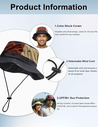Image of Venzina Bucket Hat for Men Hat Cap for Men UPF 50+ Packable Lightweight Waterproof Sun Hat for Women Cycling Hiking Travel Round Cap Daily Use