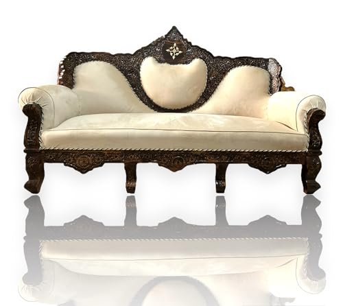 NAAZ HANDICRAFT Exquisite Rococo-Inspired Sofa Set Premium A+ Grade Solid Wood & Silk Fabric Upholstery for Living Room/Guestroom/Conference Room (5 Seater Big Taj)