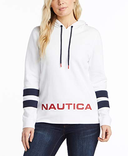 Nautica Women's Classic Supersoft 100% Cotton Pullover Hoodie, Bright White, Small