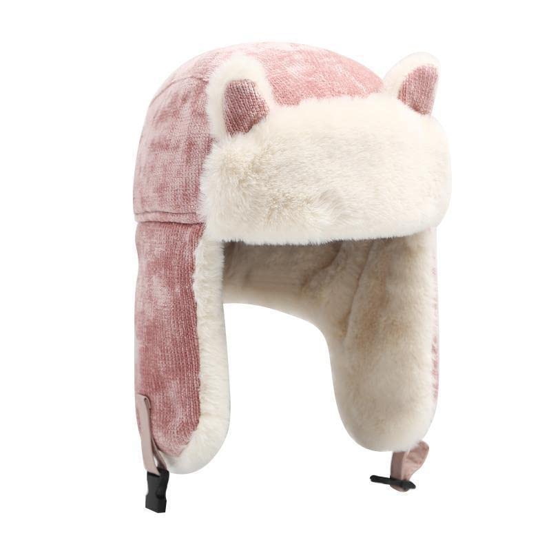 Girl Kids Trapper Hat Winter Earflap Hat Fleece Ushanka Caps with Cat Ears Cute Fur Cap for 8-14 Ski Cap