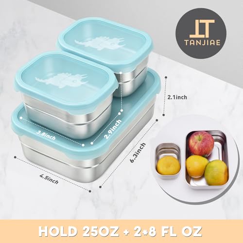Image of Tanjiae 3 CUP+1 CUP Stainless Steel Lunch Snack Containers Set | Leak Proof 304 Stainless Steel Food Containers with Silicone Lids - Perfect Metal Lunch Box for Home and Travel (25oz+8oz*2)