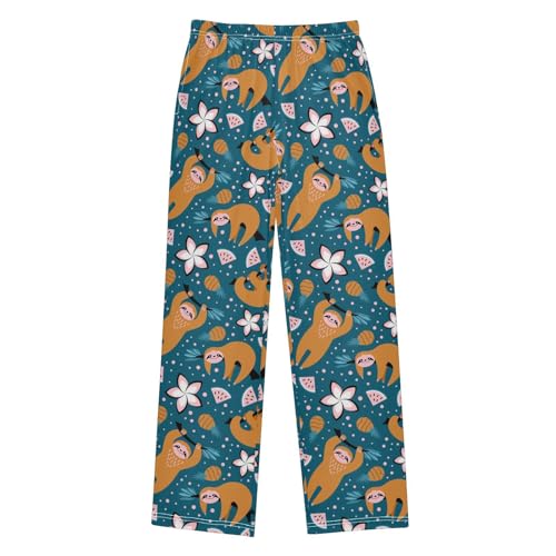 ZZXXB Sloth Hibiscus Flower Boys Long Pants Soft Trousers Elastic Waist Kids Lounge Bottoms with Pockets S-XL