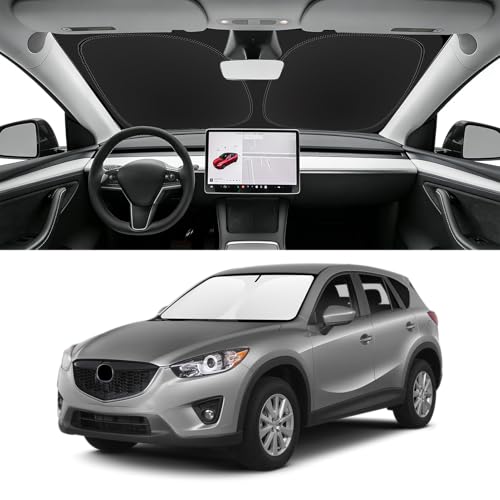Image of Custom Fit Windshield Sun Shade for Mazda CX5 2013-2016 | Blocks UV Rays and Sun Heat, Helps Reduce Interior Temperature, Protects Dashboard from Fading, Folds Easily for Storage