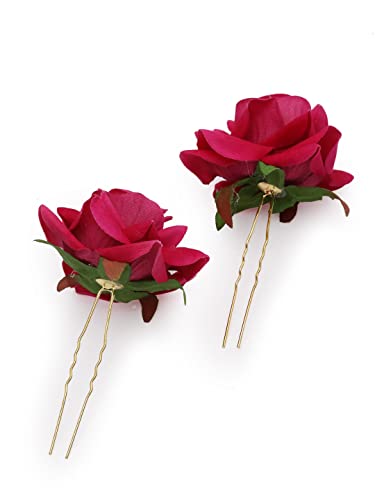 Image of Vogue Hair Accessories Light Weight Rose Flower Bun Maker Juda Pins Hair Accessories (Dark Pink-2)
