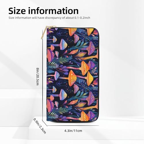 Colorful Mushroom Print Wallet Women, Leather Bifold Multi Card Wallet, Long Purse Women's Wallets2