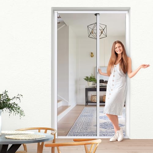 jarolift 3 in 1 Zanzara Store moustiquaire de porte coulissant - Moustiquaire coulissante pour portes, cadre en aluminium: 125 x 220 cm (larg x H), Blanc