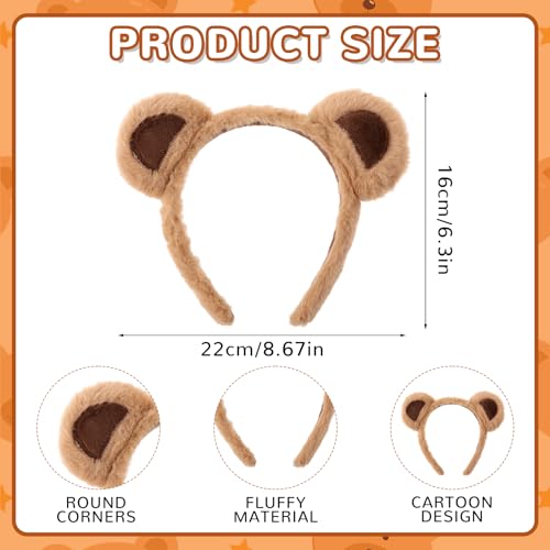Qianyu Brown Bear Ears Headband Party Headwear Makeup Face Washing Hairband Cute Animal Hair Bands Festival Cosplay Costume Carnival Decoration Hair Hoops for Women Girls Christmas Halloween - Image 2