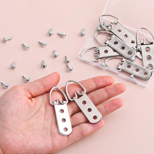 Image of 8 Sets Heavy Duty Picture Hangers D-Ring Frame Hanging Kit with Screws, 3 Holes Stainless Steel Mirror Hangers for Wall, for Hanging Mirror Frames Pictures Paintings Clock