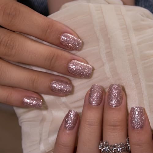 Image of CurvLife Soft Gel Squoval Press-On Nails Short, Reusable Fake Nails with Glue & Adhesive Tabs, 30PCS Salon-Quality Stick-On Nails for At-Home Manicure (Silk Stardust)