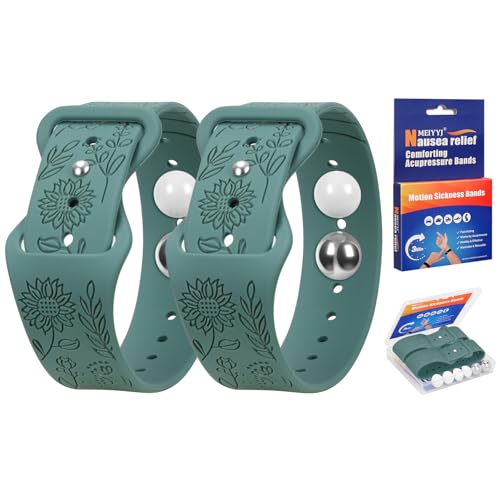 Travel Sickness Bands, Adjustable Acupressure Decoration Wristbands, Acupressure Nausea Relief Band for Morning Motion Sickness, Bands for Car Sea Fly Sickness-Pine Green