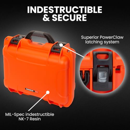 Image of NANUK 915 Hard Case with Cubed Foam - Compact Waterproof Travel Camera Hard Case with Padded Dividers, 13.8 inch x 9.3 inch x 6.2 inch - Dustproof and Impact Resistant, Airline Carry-On Approved - Orange