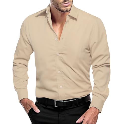 Dubulle Solid Mens Dress Shirt Satin Long Sleeve Business Casual Button Down Shirt with Pocket for Men