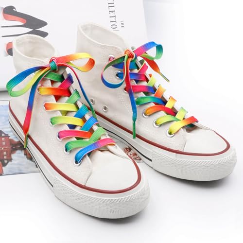 Image of Flat Colorful Shoelaces Gradient Rainbow Shoe Lace Shoestring 2 Pair