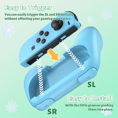 Image of FASTSNAIL Grips Compatible with Nintendo Switch for Joy Con & OLED Model for Joycon, Wear-Resistant Handle Kit Compatible with Joy Cons Controllers, 2 Pack(Light Green and Light Blue)