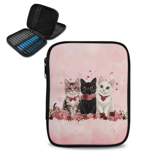 Image of Vanideaoty Kitten Crochet Hook Case Lightweight Rose Crochet Organizers and Storage Soft for Travel Outdoors Home Valentines Day Gifts Easy to Carry