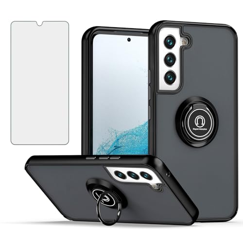 Coque Samsung Galaxy S22 Plus 5G avec protège-écran verre trempé et support bleu