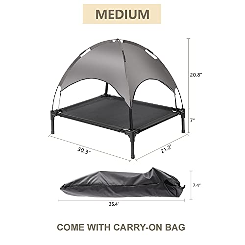 Zooba 31" Elevated Outdoor Dog Bed With Canopy, Cooling Raised Pet Cot With Removable Sunshade For Camping, Deluxe 600D Pvc With 2X1 Textilene With Carrying Bag #TOP5