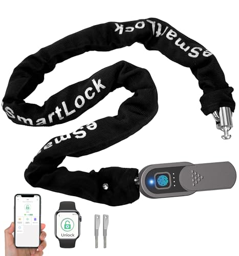 Anweller Fingerprint Bike Chain Lock, Heavy Duty Anti-Theft Weatherproof Bluetooth App Smart Lock for Bicycle, Motorcycle, Scooter, Moped, Outdoor Fence, Gate, Snowboard, Ski (0.31' Bold, 3.3' Long)