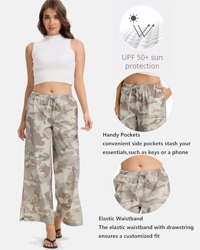 PIQIDIG Wide Leg Pants for Women Casual Slacks Elastic Waist Side Slit Flowy Palazzo Pants Trousers with Pockets4