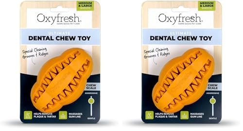 Image of Oxyfresh Dog Dental Chew Toy - Best Dog Teeth Cleaning Toy - A Simple Bite and Brush Toy that Helps Remove Plaque, Cleans Teeth & Freshens Breath Without Brushing - Large (Pack of 2)