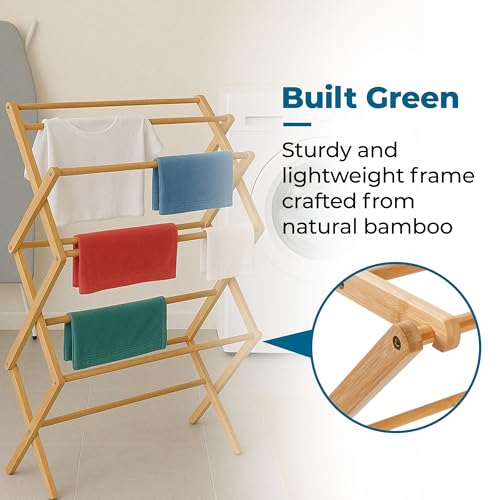 Honey-Can-Do Collapsible Bamboo Drying Rack – Sturdy & Foldable Laundry Drying Rack, Space-Saving & Portable Clothes Rack for Air-Drying Clothes, Towels, Blankets & Delicates, Indoor & Outdoor Use.