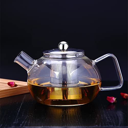 Image of Incrizma Glass Teapot with Stainless Steel Infuser & Lid, Borosilicate Glass Tea Kettle Stovetop Safe, Blooming & Loose Leaf Teapot (1000 ml New)