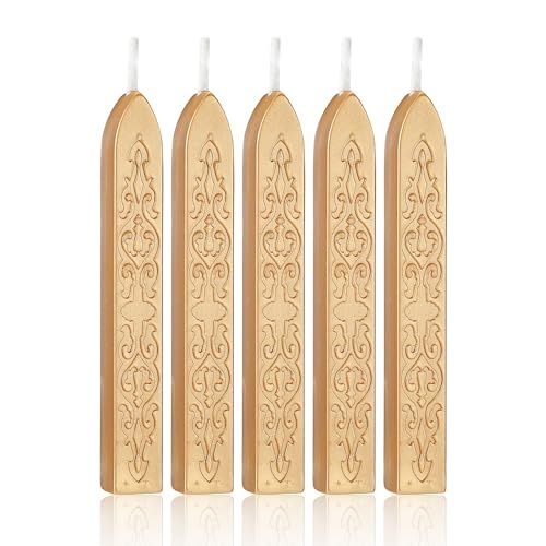Yoption 5 Pcs Metallic Light Gold Sealing Wax Sticks with Wicks for Wax Seal Stamp Wedding Invitations Gift Wrapping Christmas