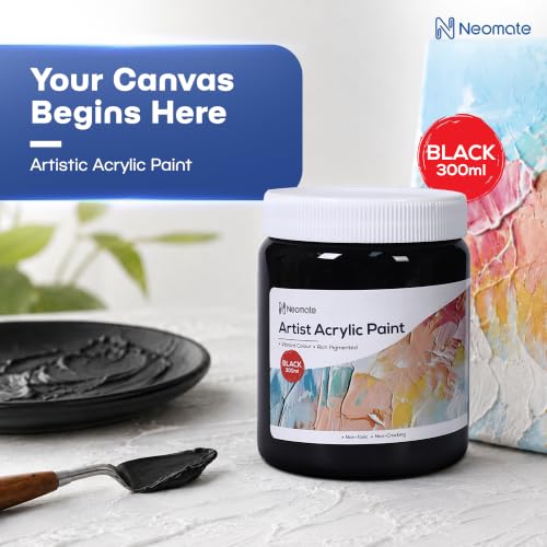 Image of Neomate Acrylic Colour Black 300ml | Art & Craft, DIY, Rich Pigment, Non-Craking Paint for Canvas, Wood, Leather, Earthenware, Metal | Ideal for school projects, Hobbyists, Artists