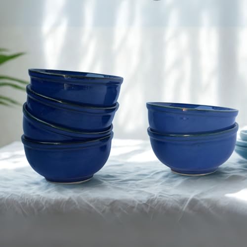 Image of Freakway Sapphire Blue Stoneware Bowls for Dining - Set of 6-200 ML
