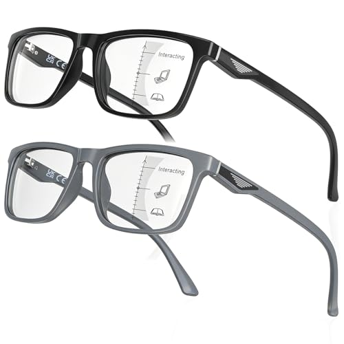 LianSan Progressive Multifocus Reading Glasses for Men No-Line Blue Light Blocking Multifocal Computer Readers Anti Eyestrain(2 Colors/Progressive Top is not Zero 2.5x)