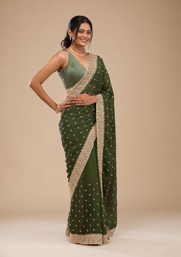 Image of Yashika Women Vichitra Silk Saree with Embroidered Border| Sarees Bollywood Sari | New Sarees | Saree Blouse| Designer Saree (AZ-YS-OG-LADYQUEEN-Parent)