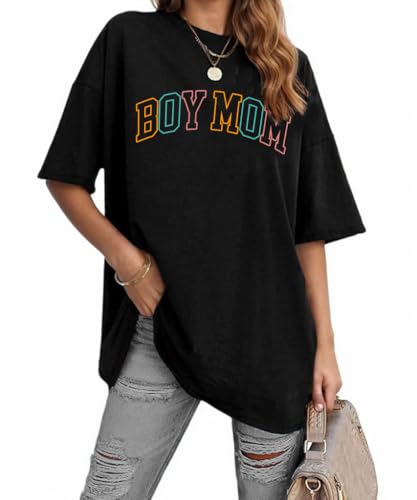 Boy Mom Shirt for Women Oversized Mama Tshirt Mom Lift T-Shirt Gift for Mom Casual Tee Tops