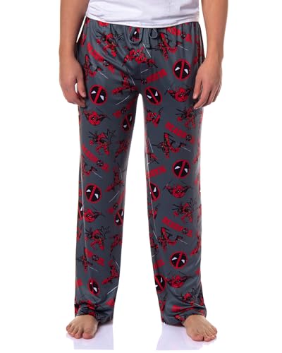 Marvel Comics Deadpool Pajamas Men's Logo Fight Pose Lounge PJ Pants