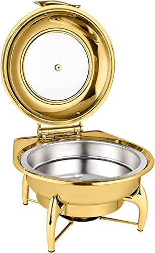 SmPinnaA 6 L Chafer Chafing Dish Für Hochzeitsbankette Und Partys, Sichtbares Buffetwärmer-Set Aus Edelstahl, Inkl. Speisepfanne, Wasserpfanne, Brennstoffhalter, Gold,Gold – Bild 8