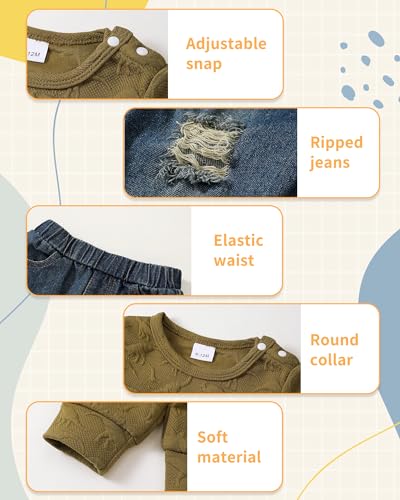 Image of NZRVAWS Toddler Baby Boy Clothes Pullover Sweater Ripped Jean Sweatsuit Little Boy Outfit Fall Winter Clothing Set 6M-7T