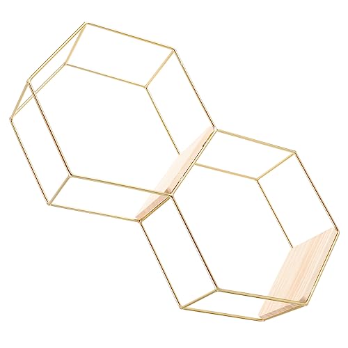 Étagère murale décorative hexagonale bois solide pour rangement