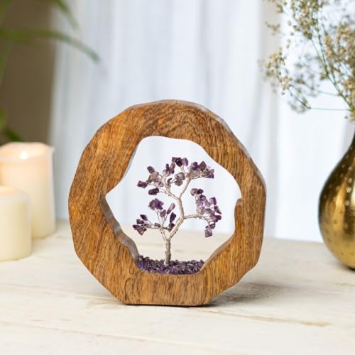 RITUALISTIC Amethyst Crystal Tree Set in Wooden Ring Gift Spiritual Item for Energy Flow & Chakra Healing Feng Shui Gemstone Bonsai Tree for wealth & Luck Bonsai Tree Showpiece 17 cm 3.5 cm