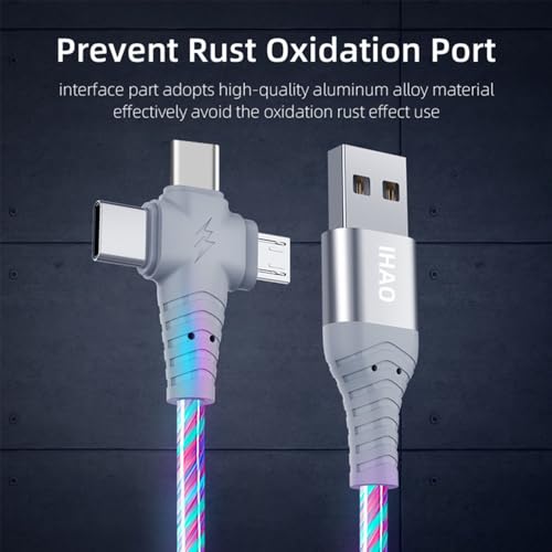 Image of AYI 3 in 1 USB Charging Cable Dynamic Flowing Light Effect,Flexible Tangle-Free Design,Smart Chip with Trickle Charging & Low Power Consumption,Data Sync Cord for Most Mobile Devices-colorful 30inches