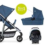 Hauck Kombi Kinderwagen Rapid 4 Plus Trioset inkl. Babywanne mit Matratze, Babyschale, Sitz mit Liegefunktion, bis 25 kg, Klein Zusammenklappbar, Blau Grau