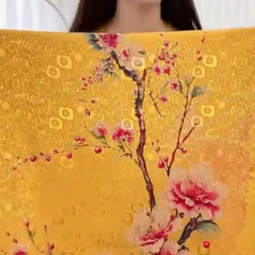 Traditional Vietnamese Ao Dai Set, 3/4 Sleeve, 4D HOA Print Ao Dai Dress, Yellow3