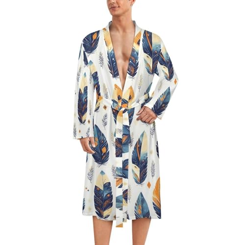 Peignoir de bain pour homme kimono léger rétro imprimé plumes