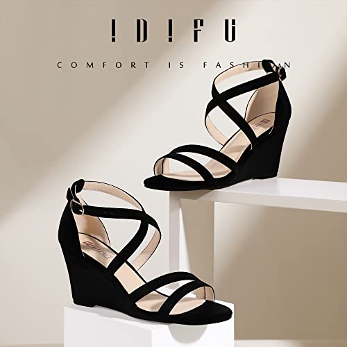 IDIFU Women's 3 Inch Strappy Wedge Sandals Open Toe Dressy Wedges For Women Black Nude Silver White Bridal Wedge Heels On Wedding Evening Summer2