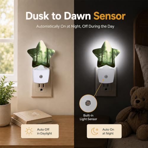 Image of Misty Forest Star Night Light Plug in, Soft Glow Night Light for Kids Bedroom Nursery, Gentle Warm Light for Sleep, Compact Lamp for Hallway Bathroom